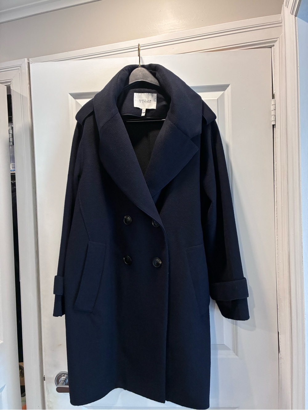 Derek Lam Navy Double-Breasted Wool Pea Coat